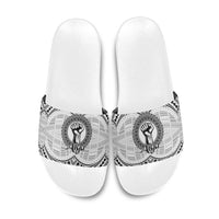 Aiga Samoa Raised Fist Slide Sandals Polynesian Tribal Tattoo Art Family Pride TS04 White Black - Polynesian Pride