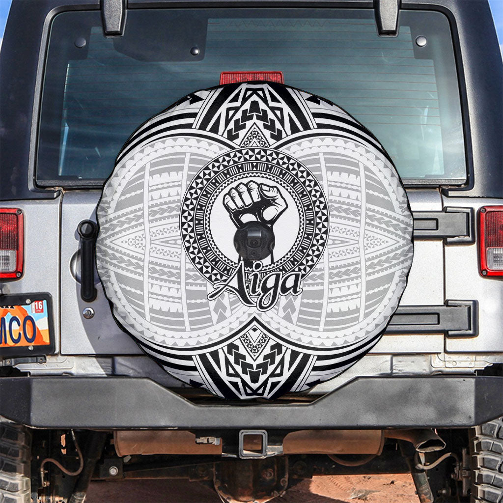 Aiga Samoa Raised Fist Spare Tire Cover Polynesian Tribal Tattoo Art Family Pride TS04 White Black - Polynesian Pride