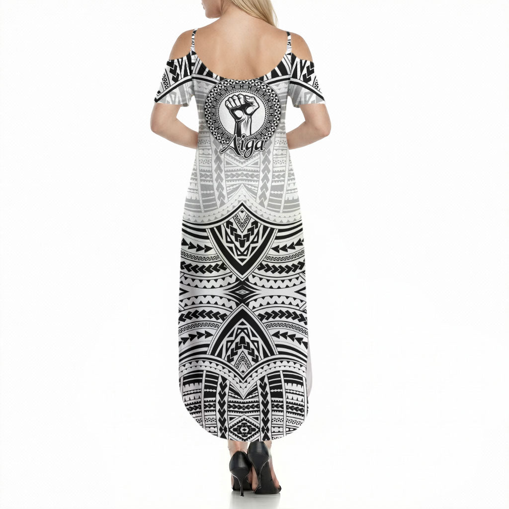 Aiga Samoa Raised Fist Summer Maxi Dress Polynesian Tribal Tattoo Art Family Pride TS04 - Polynesian Pride