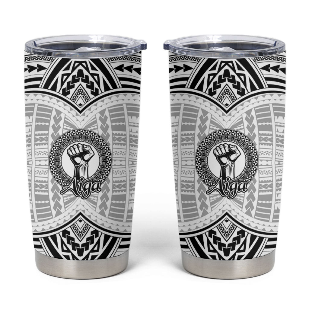Aiga Samoa Raised Fist Tumbler Cup Polynesian Tribal Tattoo Art Family Pride TS04 White Black - Polynesian Pride