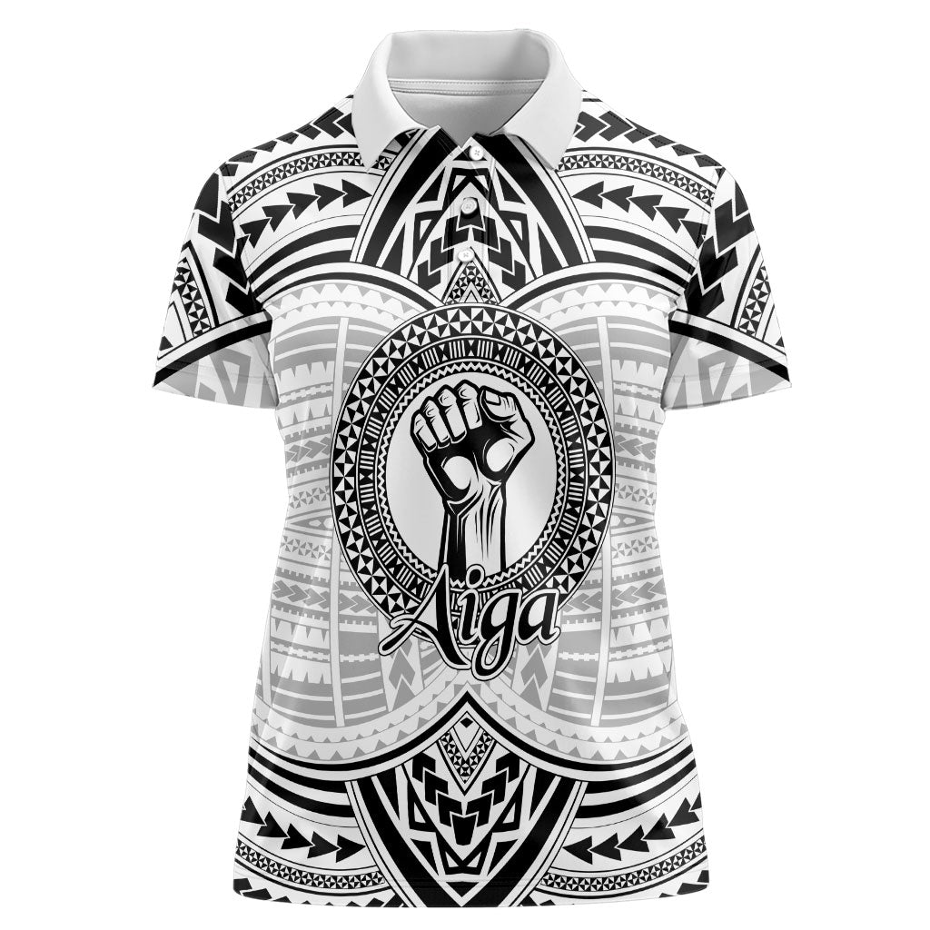 Aiga Samoa Raised Fist Women Polo Shirt Polynesian Tribal Tattoo Art Family Pride