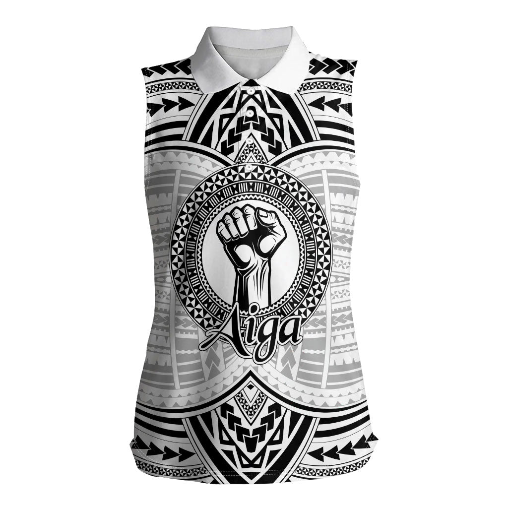Aiga Samoa Raised Fist Women Sleeveless Polo Shirt Polynesian Tribal Tattoo Art Family Pride