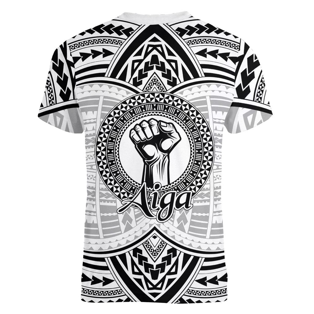 Aiga Samoa Raised Fist Women V-Neck T-Shirt Polynesian Tribal Tattoo Art Family Pride TS04 - Polynesian Pride