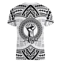 Aiga Samoa Raised Fist Women V-Neck T-Shirt Polynesian Tribal Tattoo Art Family Pride TS04 - Polynesian Pride