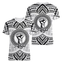 Aiga Samoa Raised Fist Women V-Neck T-Shirt Polynesian Tribal Tattoo Art Family Pride TS04 - Polynesian Pride