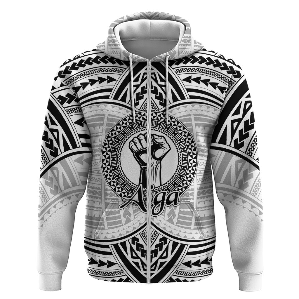Aiga Samoa Raised Fist Zip Hoodie Polynesian Tribal Tattoo Art Family Pride