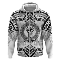Aiga Samoa Raised Fist Zip Hoodie Polynesian Tribal Tattoo Art Family Pride TS04 Zip Hoodie White Black - Polynesian Pride