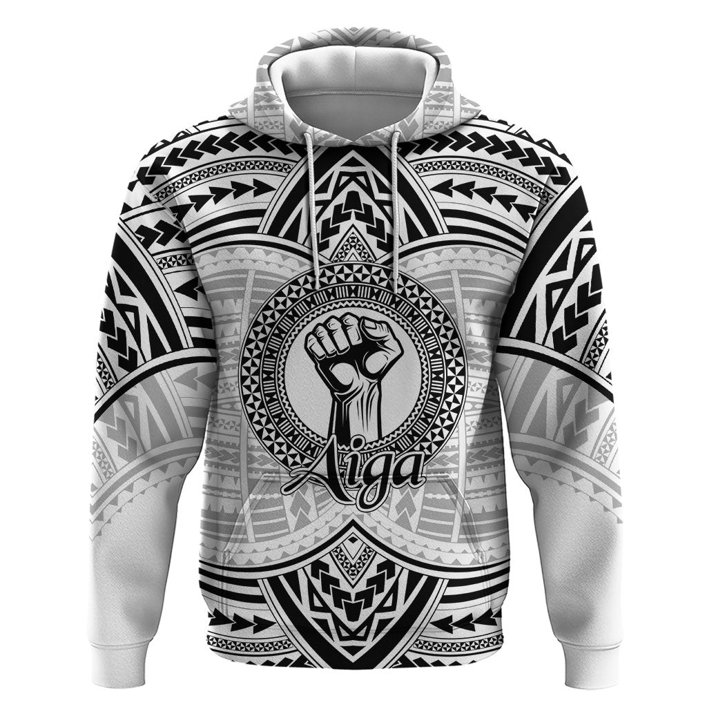 Aiga Samoa Raised Fist Zip Hoodie Polynesian Tribal Tattoo Art Family Pride TS04 Pullover Hoodie White Black - Polynesian Pride