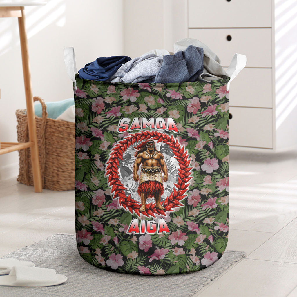 Samoa Aiga Polynesian Laundry Basket Tropical Floral Hibiscus Pattern Island Heritage TS04 Green Red - Polynesian Pride