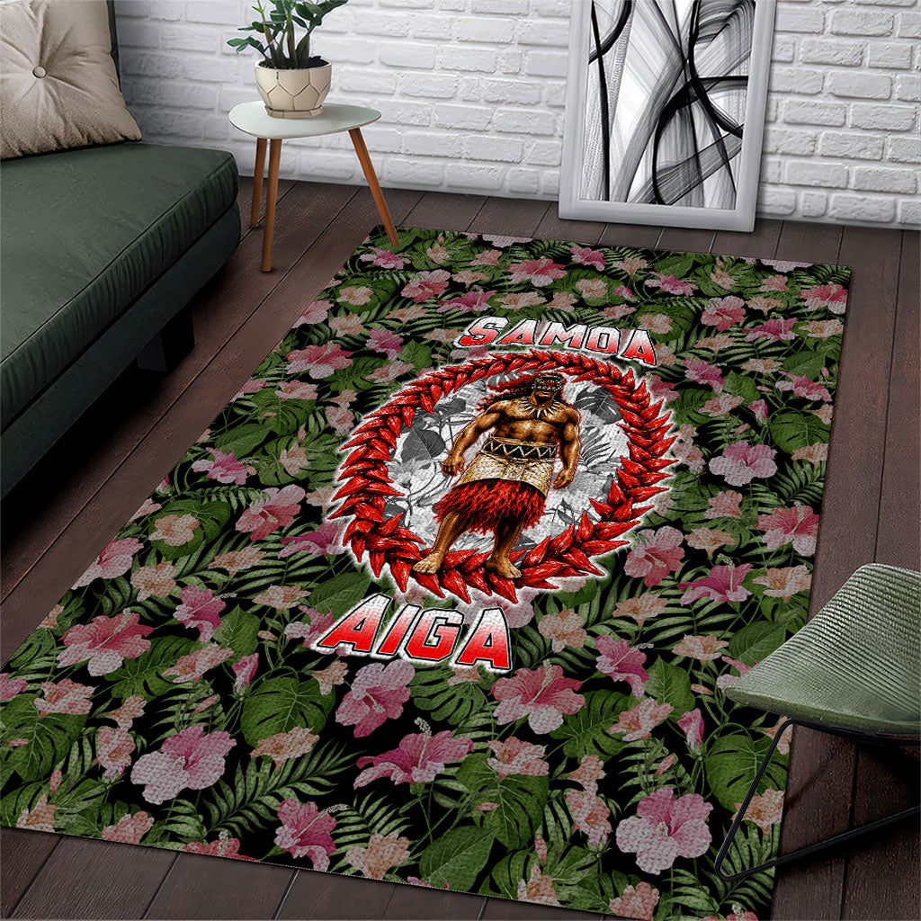 Samoa Aiga Polynesian Area Rug Tropical Floral Hibiscus Pattern Island Heritage