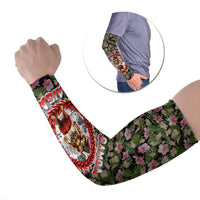 Samoa Aiga Polynesian Arm Sleeves Tropical Floral Hibiscus Pattern Island Heritage TS04 Set of 2 Green Red - Polynesian Pride