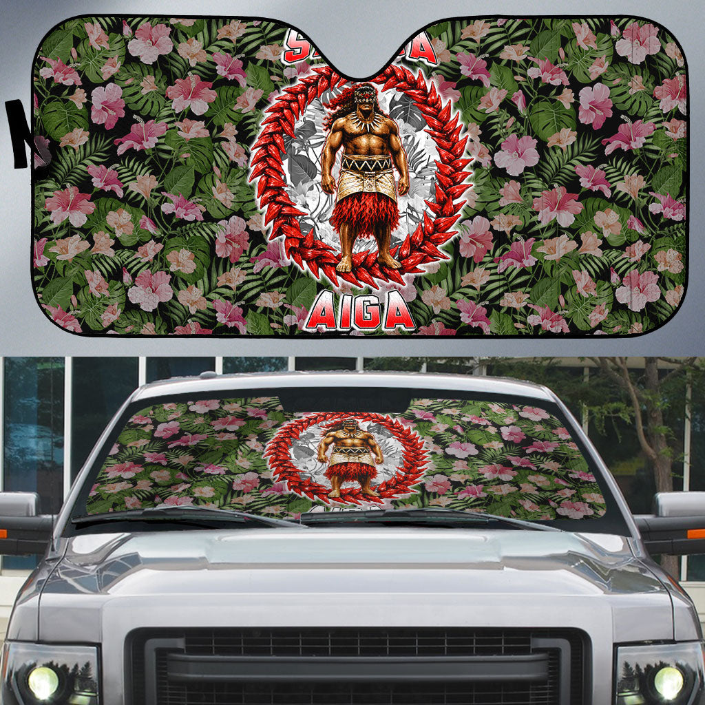 Samoa Aiga Polynesian Auto Sun Shade Tropical Floral Hibiscus Pattern Island Heritage