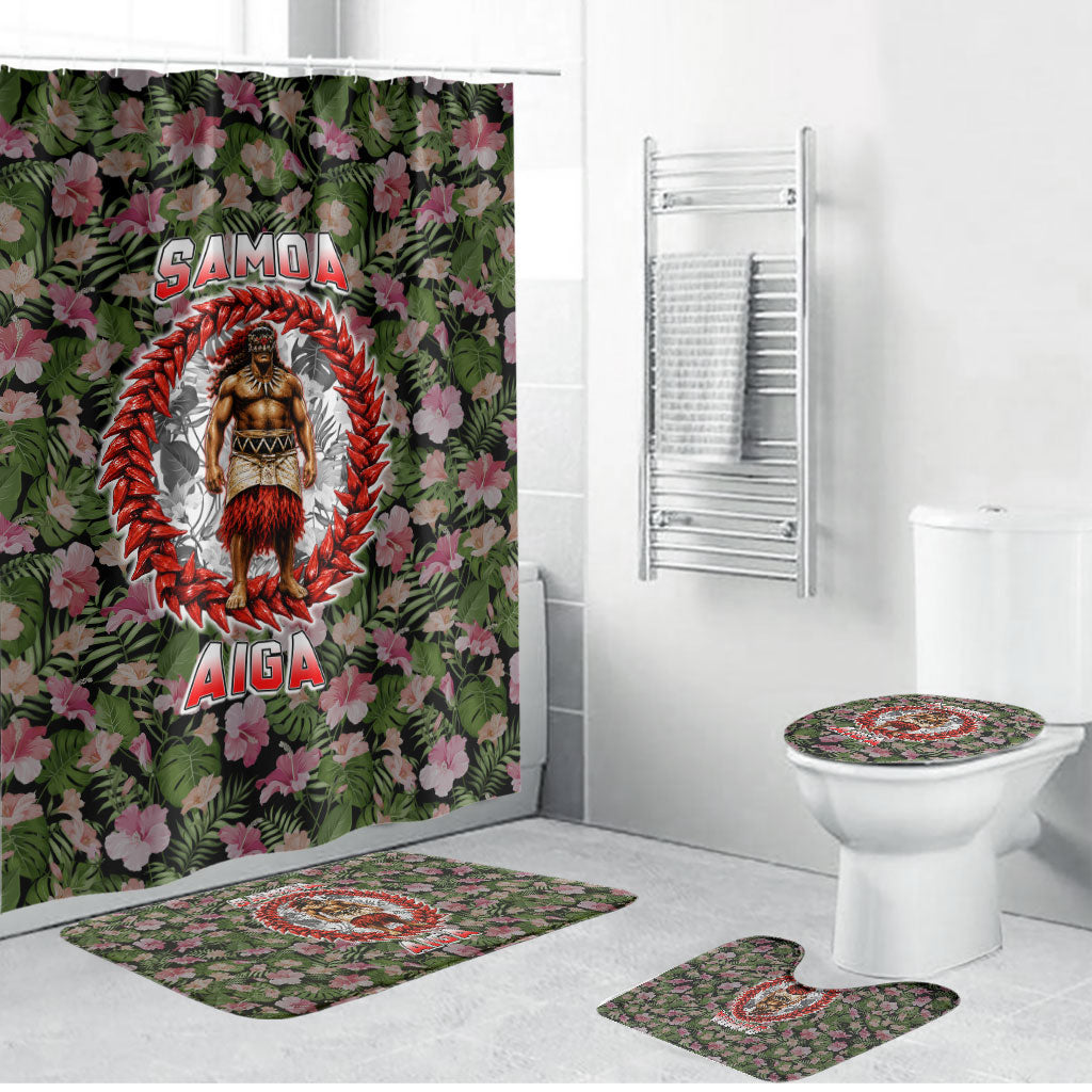 Samoa Aiga Polynesian Bathroom Set Tropical Floral Hibiscus Pattern Island Heritage TS04 Bathroom Set (4 pcs) Green Red - Polynesian Pride