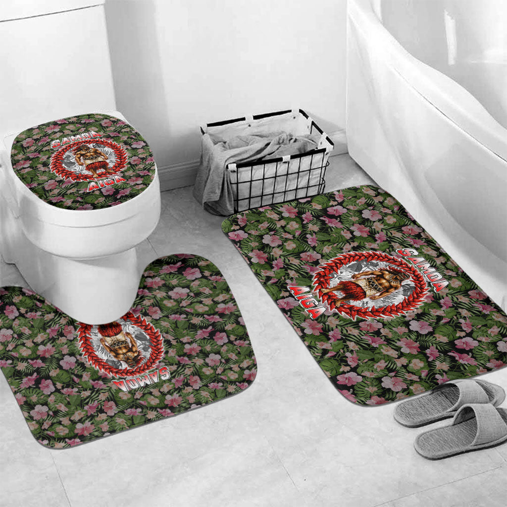 Samoa Aiga Polynesian Bathroom Set Tropical Floral Hibiscus Pattern Island Heritage TS04 Mat Set Only (3 pcs) One Size Green Red - Polynesian Pride