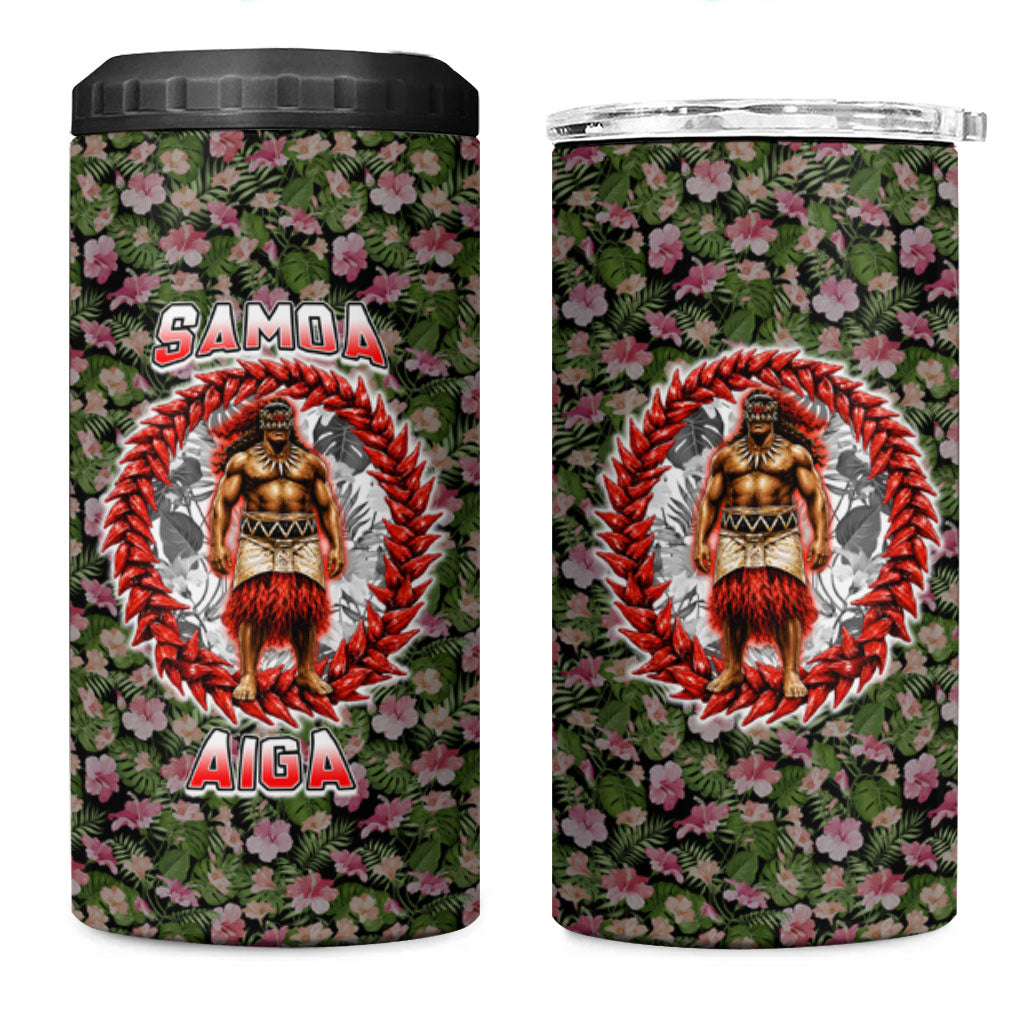 Samoa Aiga Polynesian 4 in 1 Can Cooler Tumbler Tropical Floral Hibiscus Pattern Island Heritage TS04 One Size: 16 oz Green Red - Polynesian Pride