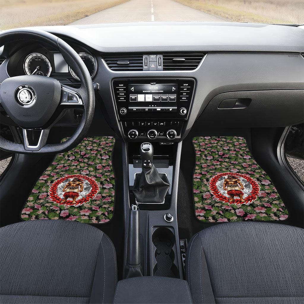 Samoa Aiga Polynesian Car Mats Tropical Floral Hibiscus Pattern Island Heritage TS04 Set 2pcs - Front Green Red - Polynesian Pride