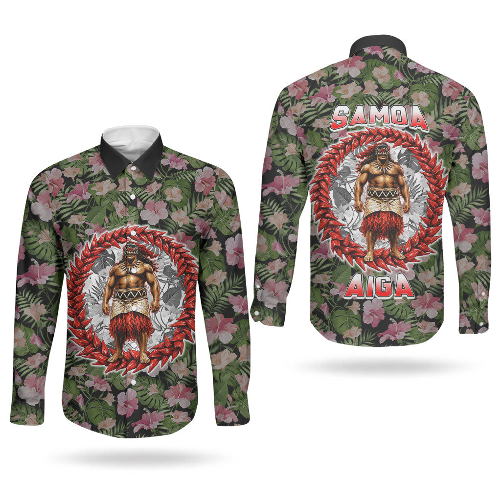 Samoa Aiga Polynesian Couples Matching Mermaid Dress and Long Sleeve Button Shirt Tropical Floral Hibiscus Pattern Island Heritage TS04 - Polynesian Pride