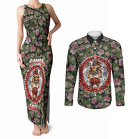Samoa Aiga Polynesian Couples Matching Tank Maxi Dress and Long Sleeve Button Shirt Tropical Floral Hibiscus Pattern Island Heritage TS04 Green Red - Polynesian Pride