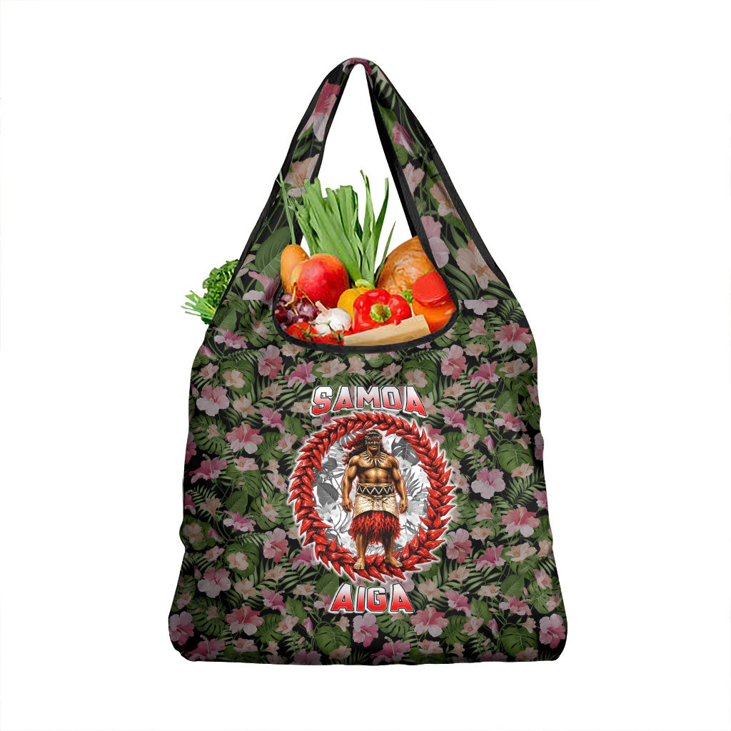 Samoa Aiga Polynesian Grocery Bag Tropical Floral Hibiscus Pattern Island Heritage TS04 1-pack One Size Green Red - Polynesian Pride
