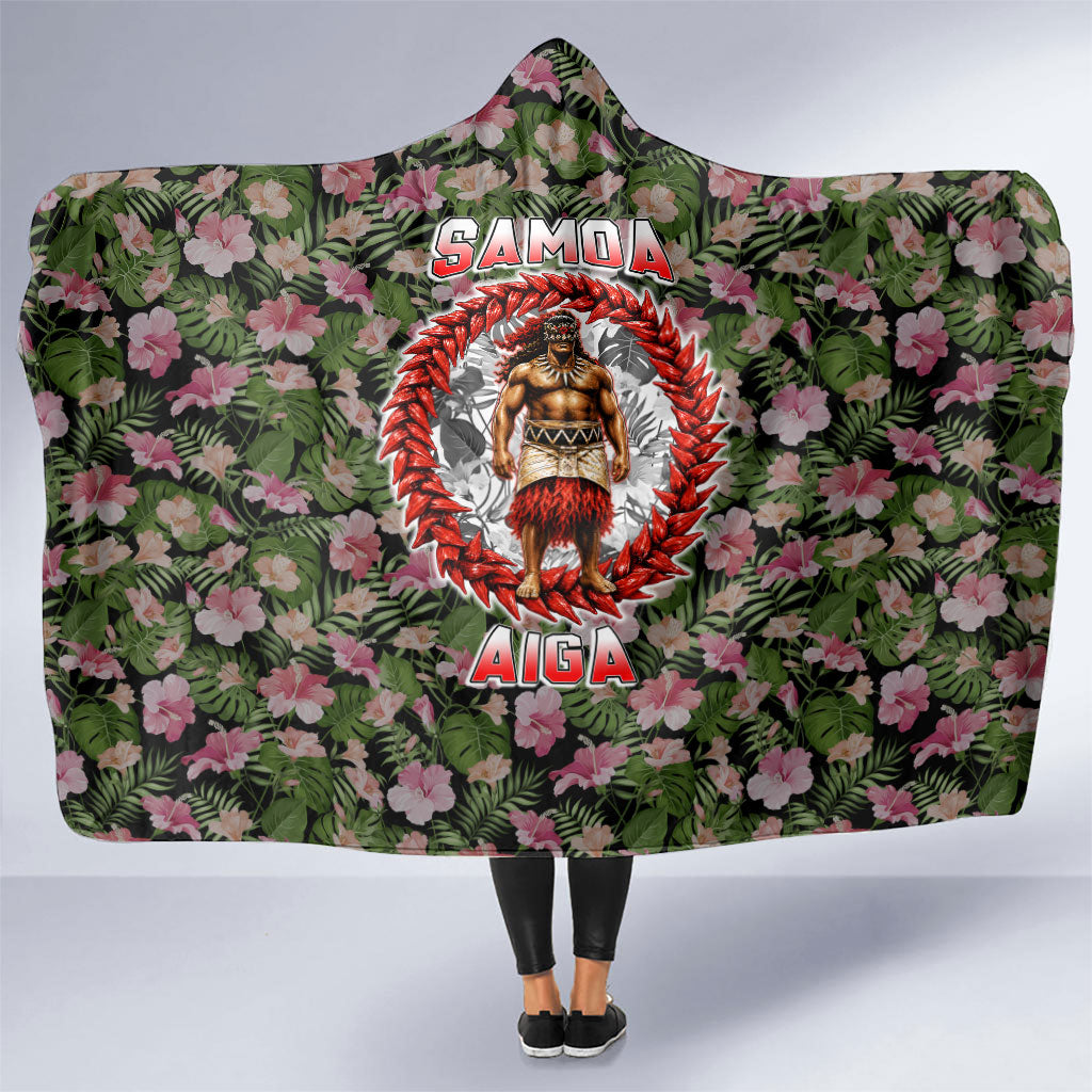 Samoa Aiga Polynesian Hooded Blanket Tropical Floral Hibiscus Pattern Island Heritage TS04 One Size Green Red - Polynesian Pride