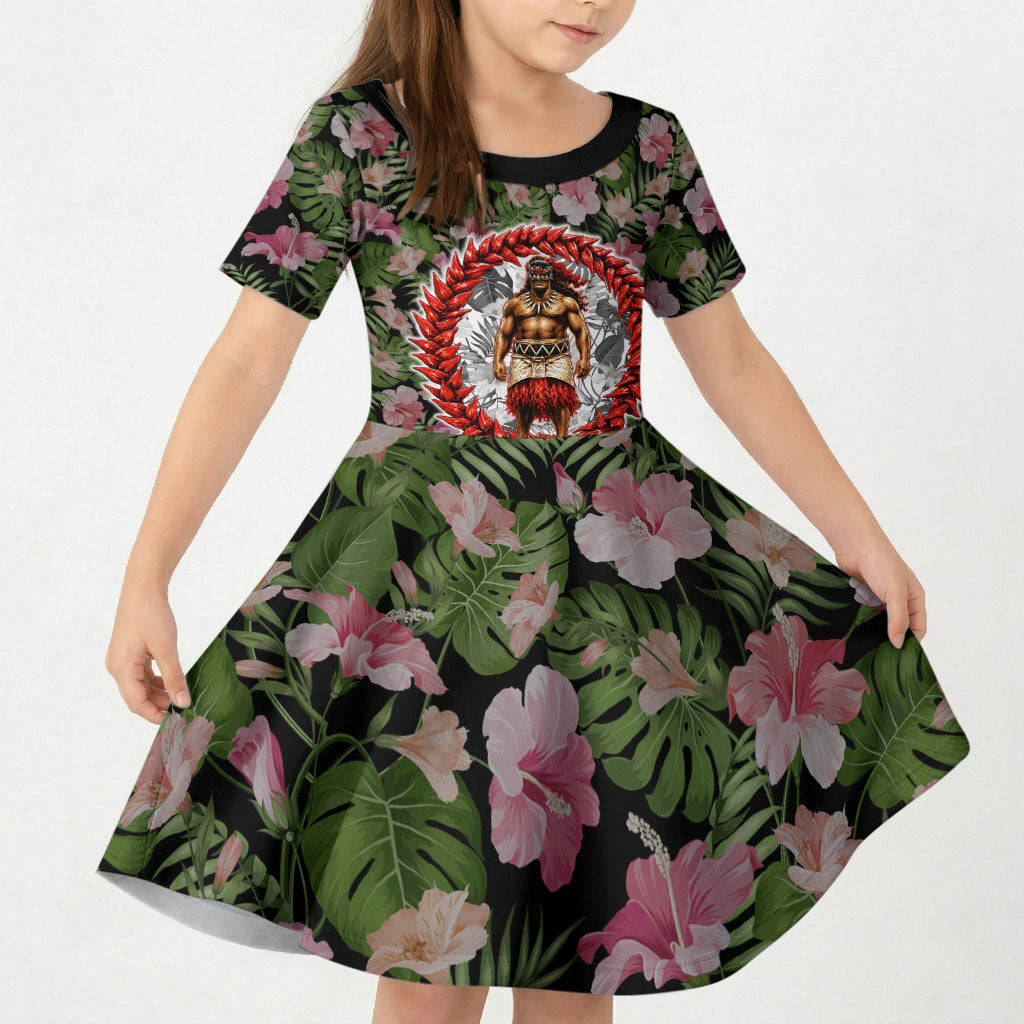 Samoa Aiga Polynesian Kid Short Sleeve Dress Tropical Floral Hibiscus Pattern Island Heritage