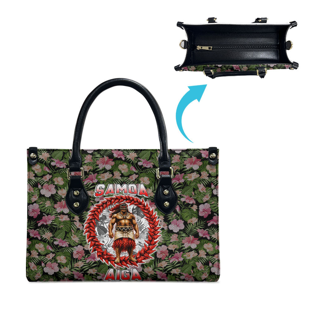 Samoa Aiga Polynesian Leather Bag Tropical Floral Hibiscus Pattern Island Heritage TS04 - Polynesian Pride