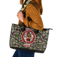 Samoa Aiga Polynesian Leather Tote Bag Tropical Floral Hibiscus Pattern Island Heritage TS04 Green Red - Polynesian Pride