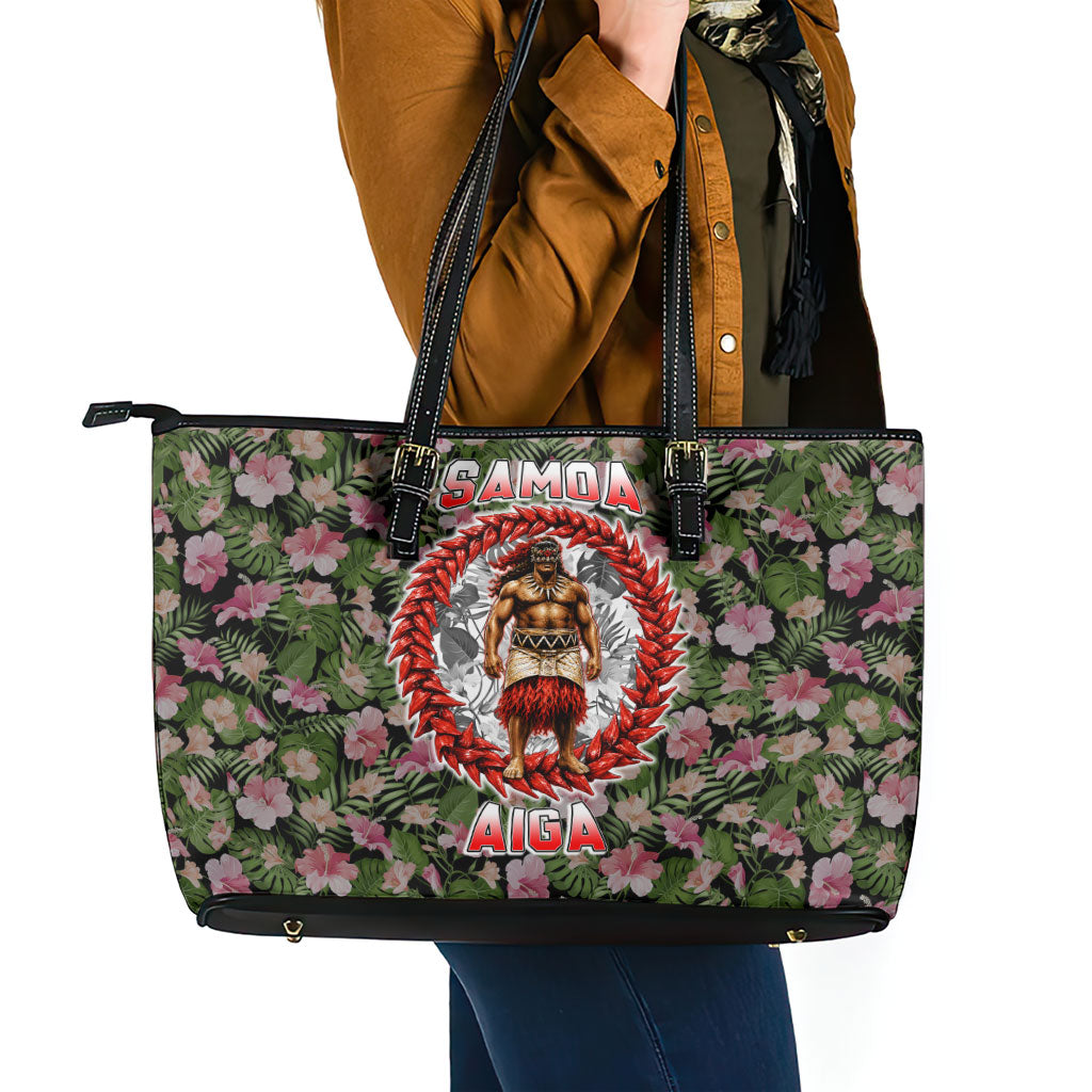 Samoa Aiga Polynesian Leather Tote Bag Tropical Floral Hibiscus Pattern Island Heritage TS04 - Polynesian Pride