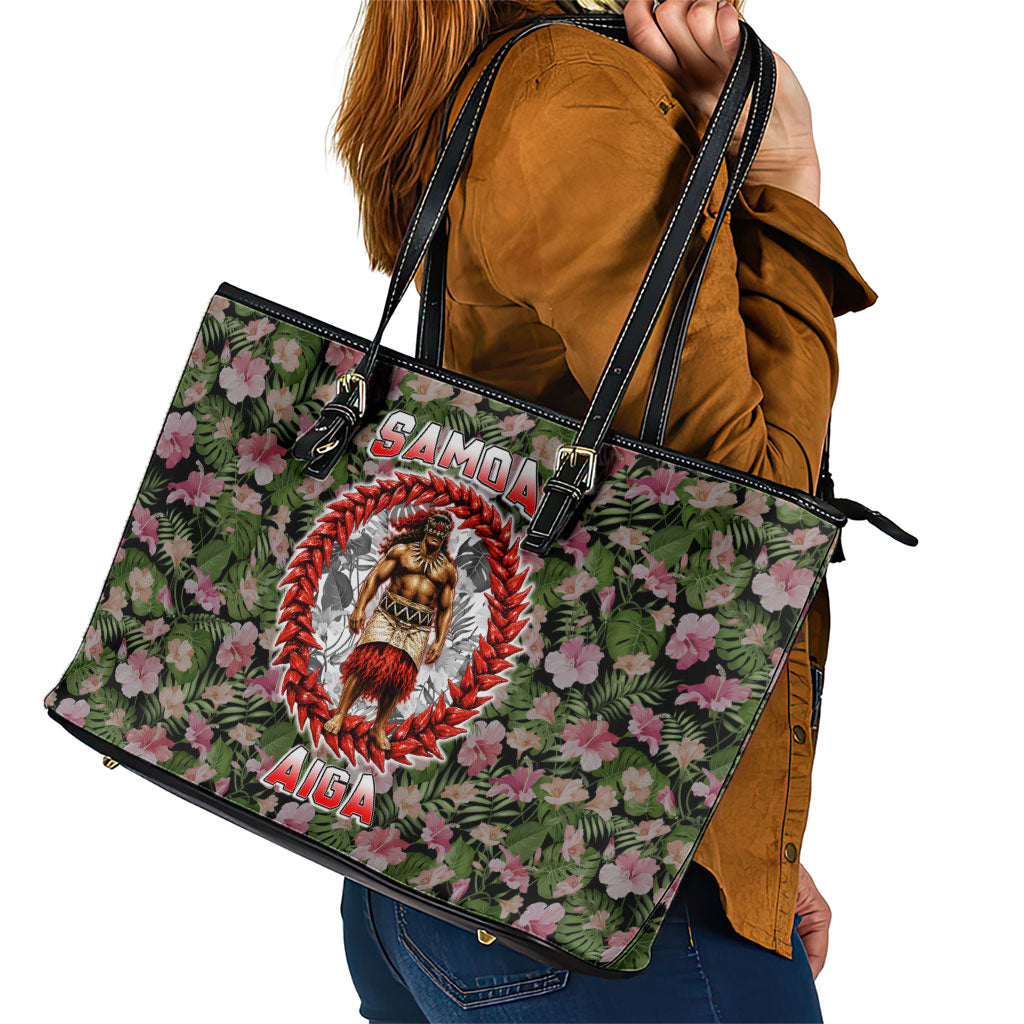 Samoa Aiga Polynesian Leather Tote Bag Tropical Floral Hibiscus Pattern Island Heritage TS04 - Polynesian Pride