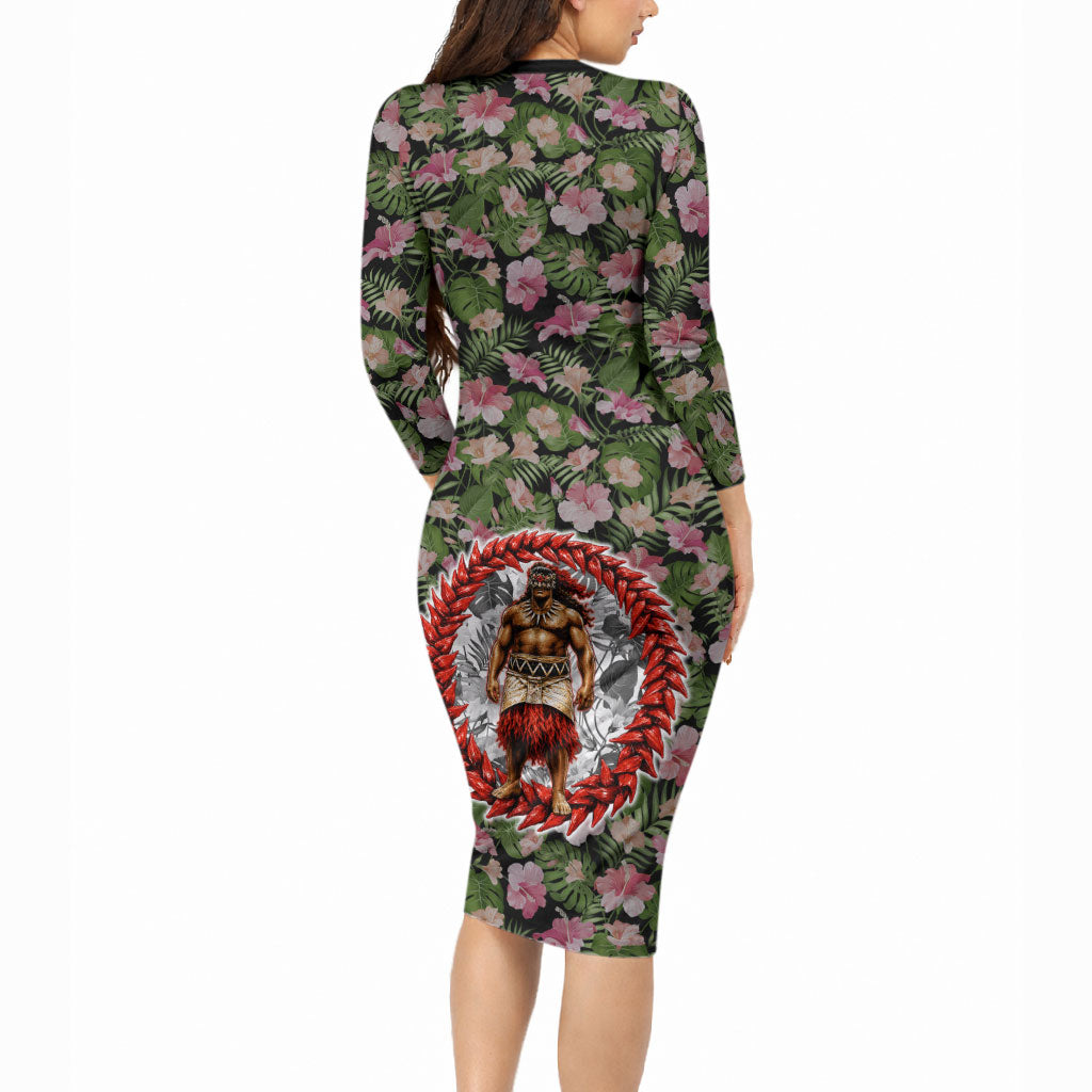 Samoa Aiga Polynesian Long Sleeve Bodycon Dress Tropical Floral Hibiscus Pattern Island Heritage TS04 - Polynesian Pride