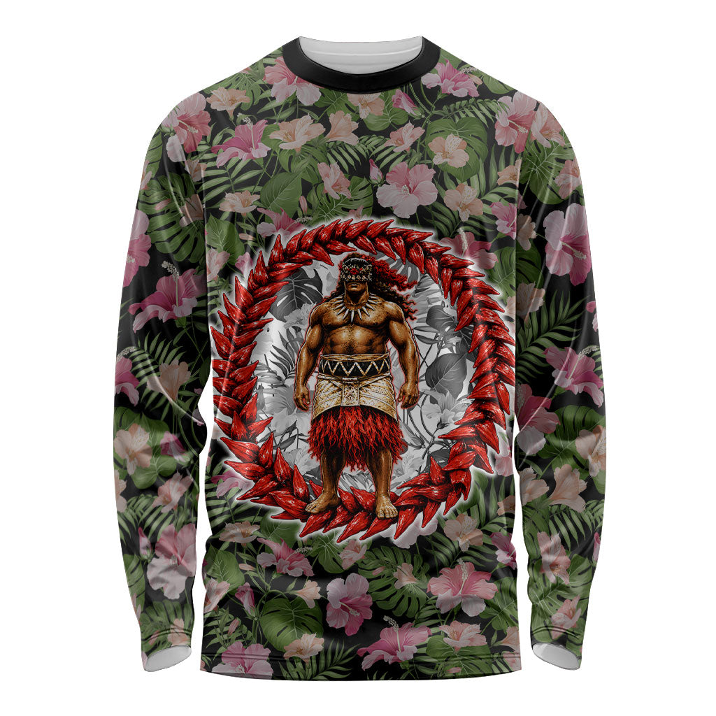 Samoa Aiga Polynesian Long Sleeve Shirt Tropical Floral Hibiscus Pattern Island Heritage TS04 Unisex Green Red - Polynesian Pride