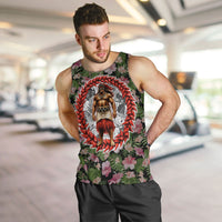 Samoa Aiga Polynesian Men Tank Top Tropical Floral Hibiscus Pattern Island Heritage TS04 Green Red - Polynesian Pride