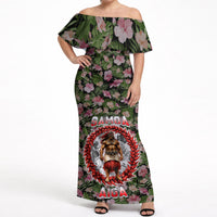 Samoa Aiga Polynesian Off Shoulder Maxi Dress Tropical Floral Hibiscus Pattern Island Heritage TS04 Women Green Red - Polynesian Pride