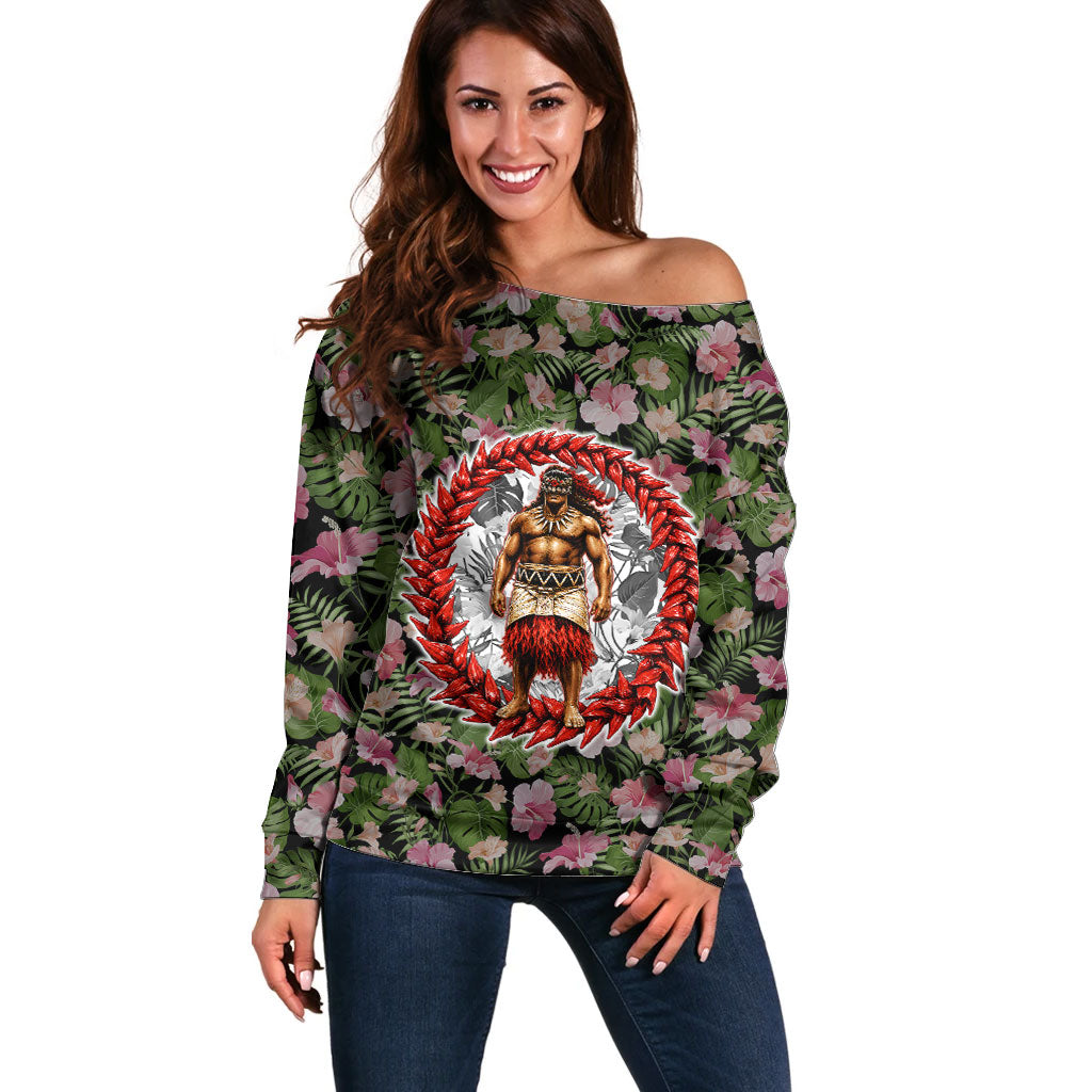 Samoa Aiga Polynesian Off Shoulder Sweater Tropical Floral Hibiscus Pattern Island Heritage