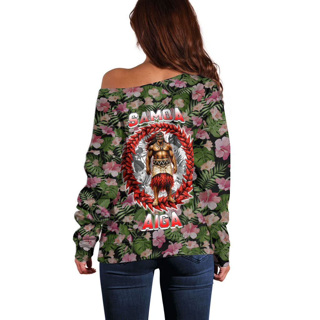 Samoa Aiga Polynesian Off Shoulder Sweater Tropical Floral Hibiscus Pattern Island Heritage TS04 - Polynesian Pride