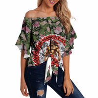 Samoa Aiga Polynesian Off Shoulder Wrap Waist Top Tropical Floral Hibiscus Pattern Island Heritage TS04 Green Red - Polynesian Pride