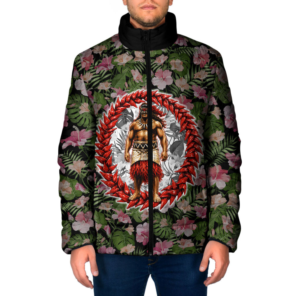 Samoa Aiga Polynesian Padded Jacket Tropical Floral Hibiscus Pattern Island Heritage TS04 Men Green Red - Polynesian Pride