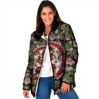 Samoa Aiga Polynesian Padded Jacket Tropical Floral Hibiscus Pattern Island Heritage TS04 Women Green Red - Polynesian Pride