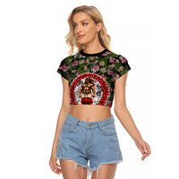 Samoa Aiga Polynesian Raglan Cropped T Shirt Tropical Floral Hibiscus Pattern Island Heritage TS04 Female Green Red - Polynesian Pride