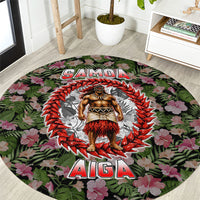 Samoa Aiga Polynesian Round Carpet Tropical Floral Hibiscus Pattern Island Heritage TS04 Green Red - Polynesian Pride