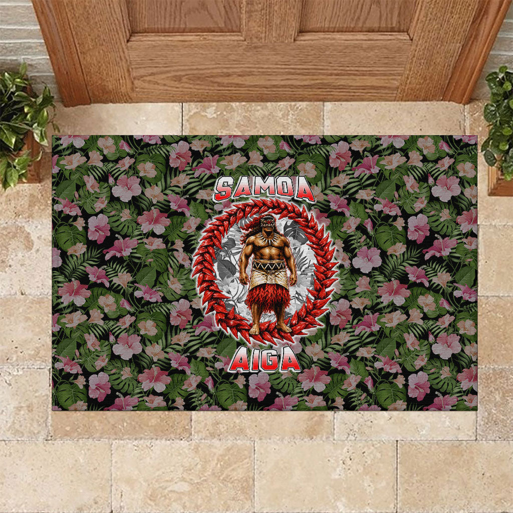 Samoa Aiga Polynesian Rubber Doormat Tropical Floral Hibiscus Pattern Island Heritage TS04 Green Red - Polynesian Pride