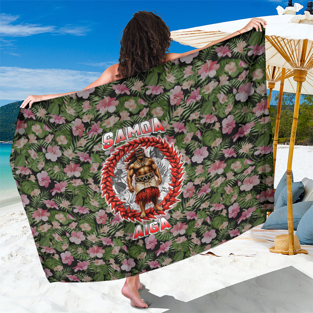 Samoa Aiga Polynesian Sarong Tropical Floral Hibiscus Pattern Island Heritage TS04 One Size 44 x 66 inches Green Red - Polynesian Pride