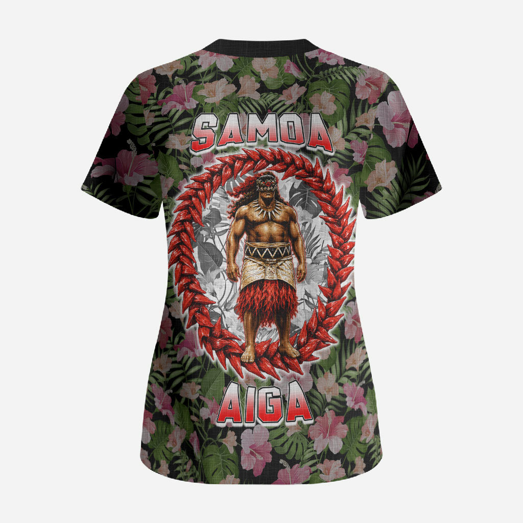 Samoa Aiga Polynesian Scrub Top Tropical Floral Hibiscus Pattern Island Heritage TS04 - Polynesian Pride