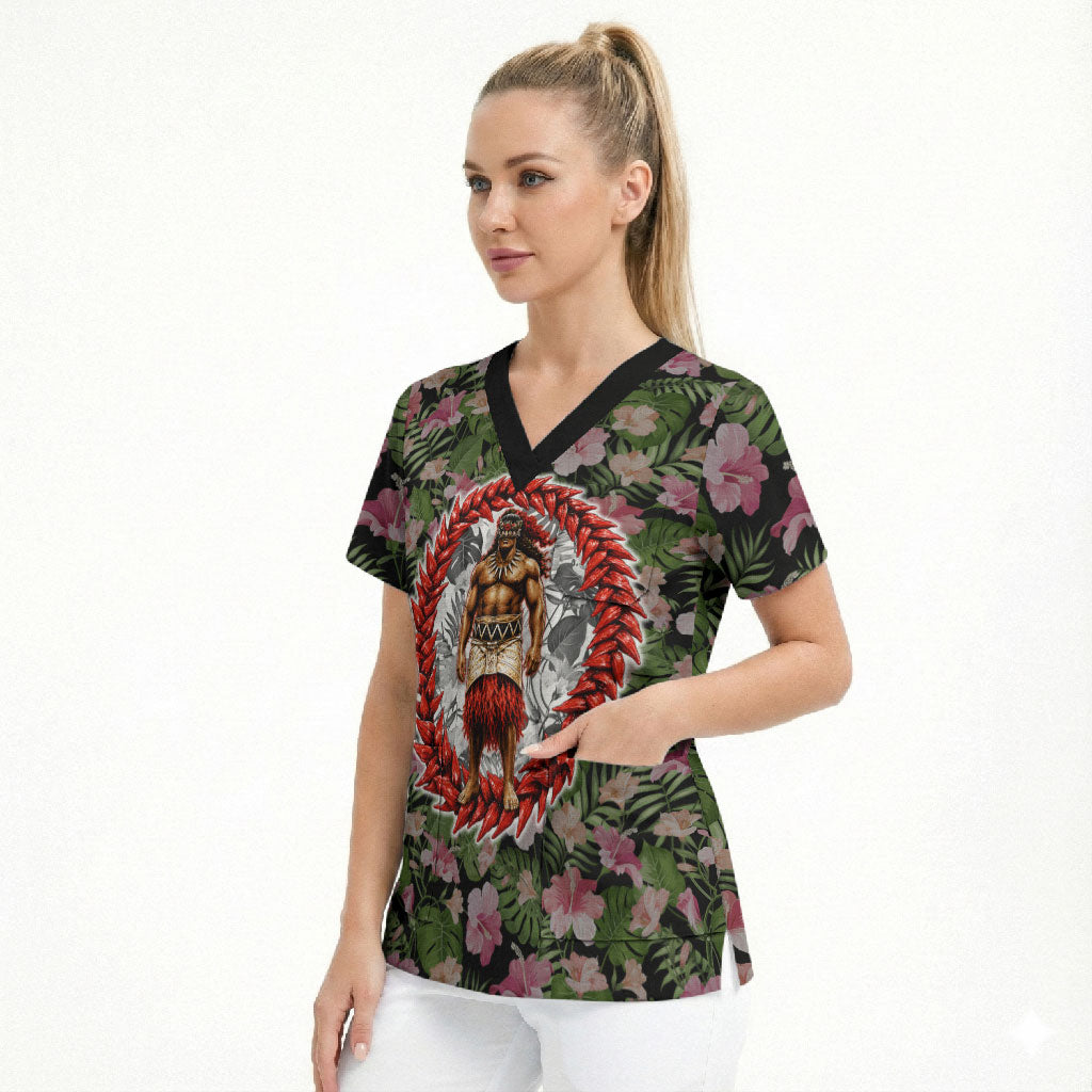 Samoa Aiga Polynesian Scrub Top Tropical Floral Hibiscus Pattern Island Heritage TS04 - Polynesian Pride