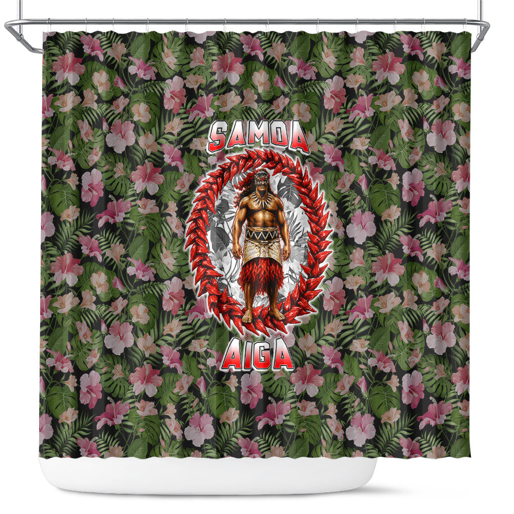Samoa Aiga Polynesian Shower Curtain Tropical Floral Hibiscus Pattern Island Heritage TS04 Green Red - Polynesian Pride