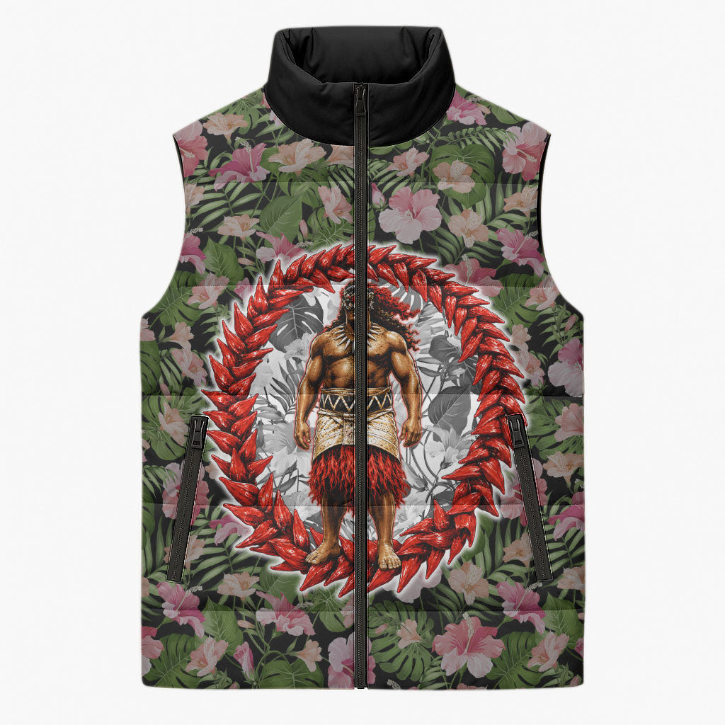 Samoa Aiga Polynesian Sleeveless Puffer Jacket Tropical Floral Hibiscus Pattern Island Heritage