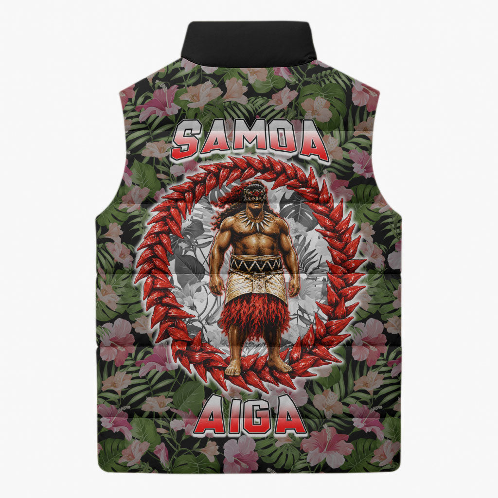 Samoa Aiga Polynesian Sleeveless Puffer Jacket Tropical Floral Hibiscus Pattern Island Heritage TS04 - Polynesian Pride