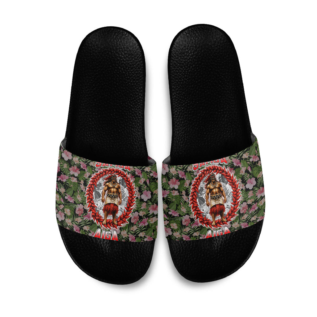 Samoa Aiga Polynesian Slide Sandals Tropical Floral Hibiscus Pattern Island Heritage TS04 Green Red - Polynesian Pride