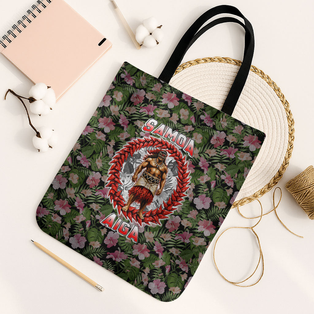 Samoa Aiga Polynesian Tote Bag Tropical Floral Hibiscus Pattern Island Heritage TS04 Black Strap One Size Green Red - Polynesian Pride