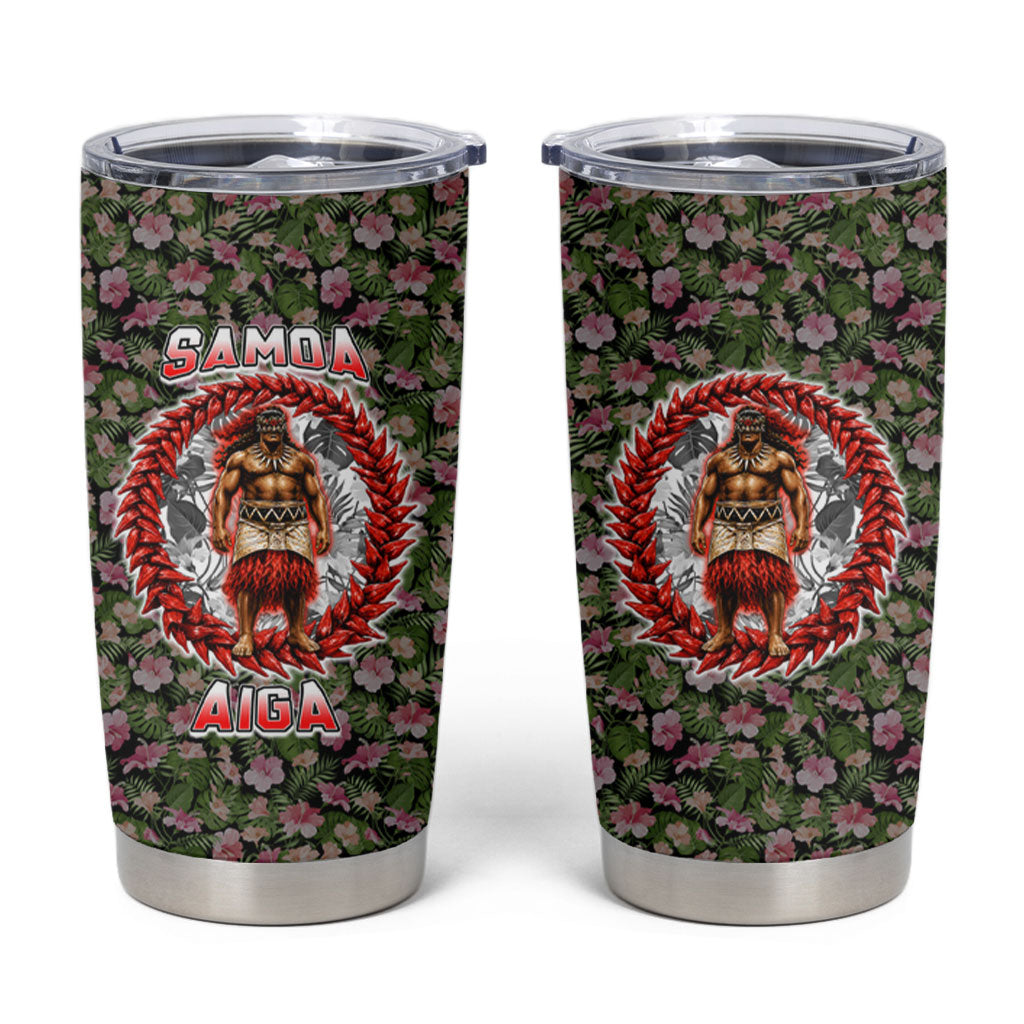 Samoa Aiga Polynesian Tumbler Cup Tropical Floral Hibiscus Pattern Island Heritage TS04 Green Red - Polynesian Pride